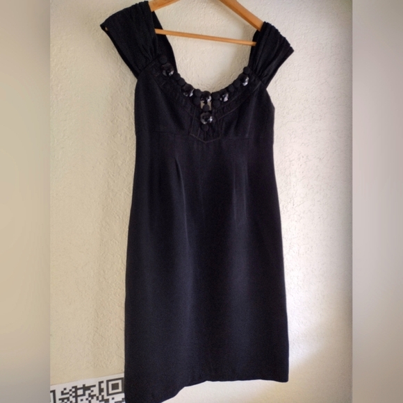 Nanette Lepore Black Silk Midi Dress With Embellishments - Picture 2 of 5